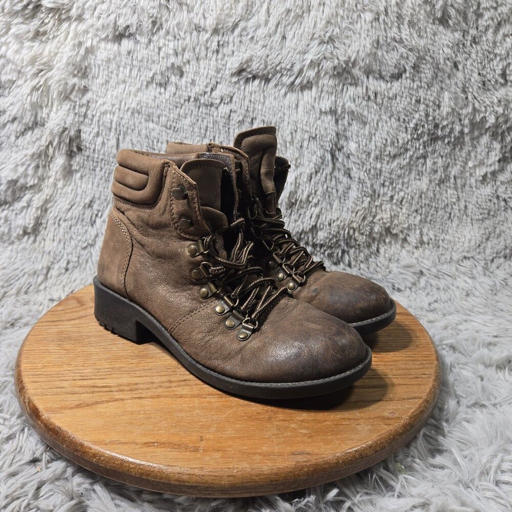 MIA Alexa Steampunk Ankle Boots Women Brown Leather Lace Up Size 8 Retro Booties